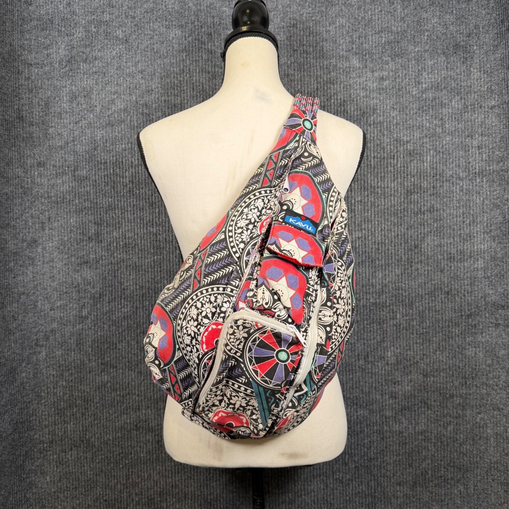 KAVU Sling Bag Womens Rope Strap Backpack Multicolor Boho Gorpcore Festival